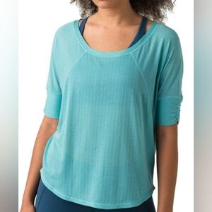 Prana Helani Teal Top XS Oversized Activewear Ribbed Sleeve Athleisure Yoga‎